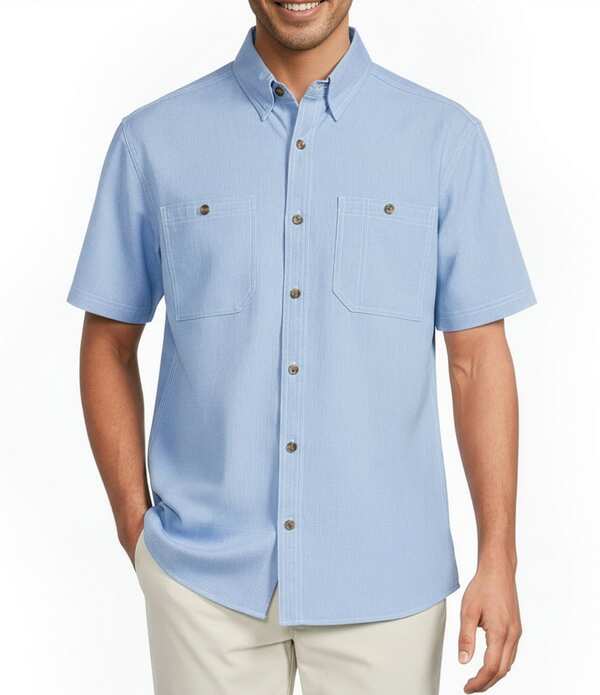 ラウンドトゥリーアンドヨーク メンズ トップス シャツ ボタンダウン Roundtree & Yorke The Charter Vented Performance Button Down Collar Short Sleeve Solid Sport Shirt Blue ブルー