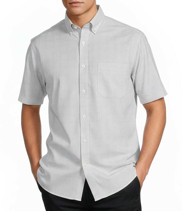 ラウンドトゥリーアンドヨーク メンズ トップス シャツ ボタンダウン Roundtree & Yorke Gold Label Non-Iron Button Down Collar Short Sleeve Glen Plaid Sport Shirt Grey グレー