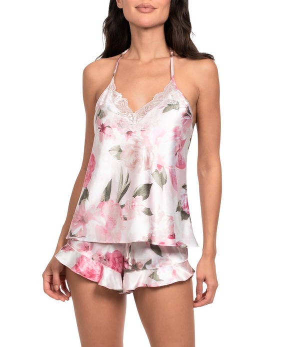 インブルーム レディース アンダーウェア ナイトウェア Vネック フラワー柄 サテン ノースリーブ フラワー In Bloom By Jonquil Satin Floral Sleeveless V-Neck Cami & Shorty Pajama Set Rose Water