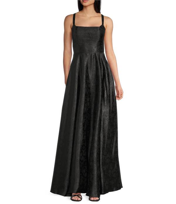 ビーダーリン レディース トップス ワンピース フラワー柄 プリント レース フラワー B. Darlin Floral Printed Jacquard Square Neck Lace Up Back Long Dress Black ブラック｜ReVida 店