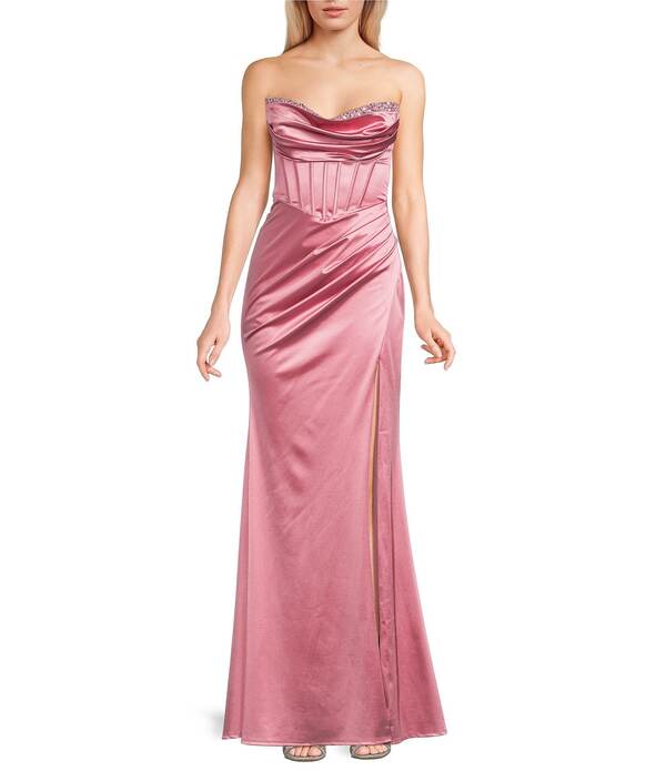 ビーダーリン レディース トップス ワンピース ドレープ ストラップレス レース B. Darlin Straplessweetheart Drape Neck Stonembellished Corseted Lace-Up Back Long Dress Antique Rose/Crystal ストーン|ReVida 店