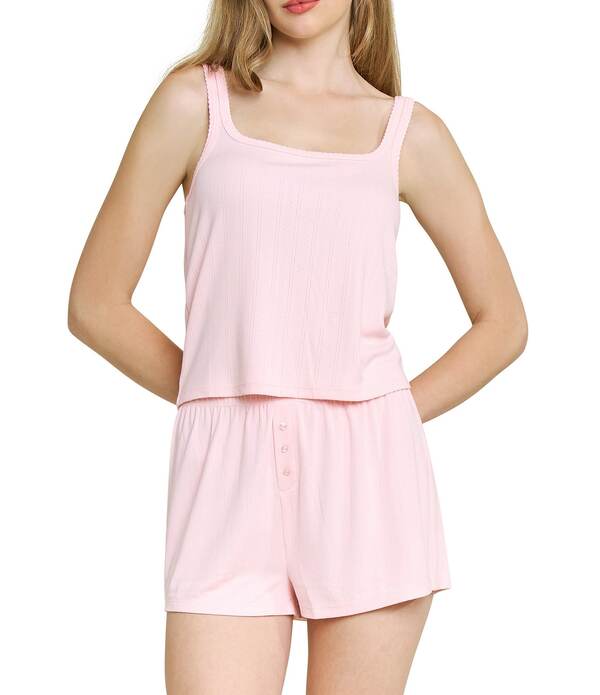 ハニーデュー インティメッツ レディース アンダー御召しもの ナイト爵御召しもの ノースリーブ HONEYDEW Blissful Solid Sleevelessquare Neck Shorty Pajama Set Flora