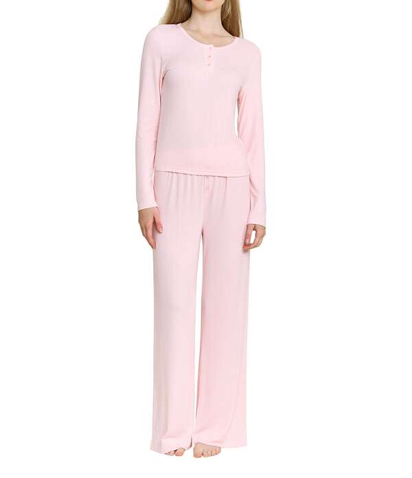 ハニーデュー インティメッツ レディース アンダーウェア ナイトウェア ヘンリーネック HONEYDEW Blissful Solid Long Sleeve Henley Neck Pajama Set Flora