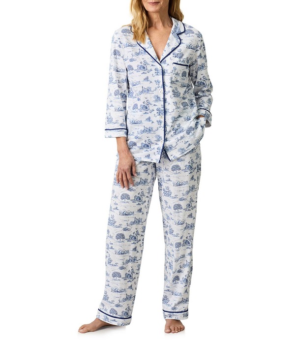 カロールホクマン レディース アンダーウェア ナイトウェア プリント ニット ジャージー Carole Hochman 3/4 Sleeve Notch Collar Long Jersey Knit Countryside Toile Print Pajama Set White Countryside ホワイト 17,381円