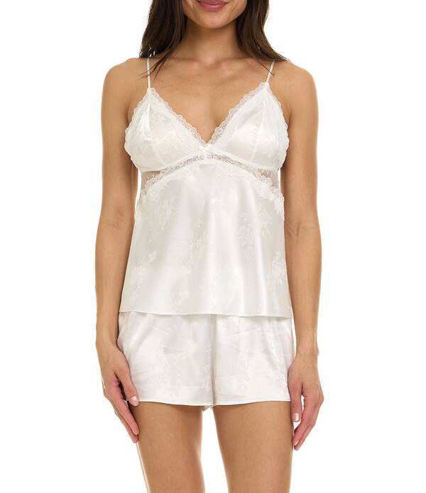 フローラニクルーズ レディース アンダーウェア ナイトウェア Vネック ノースリーブ Flora Nikrooz Kaiya Sleeveless V-Neck Jacquard Charmeuse Shorty Pajama Set Ivory アイボリー