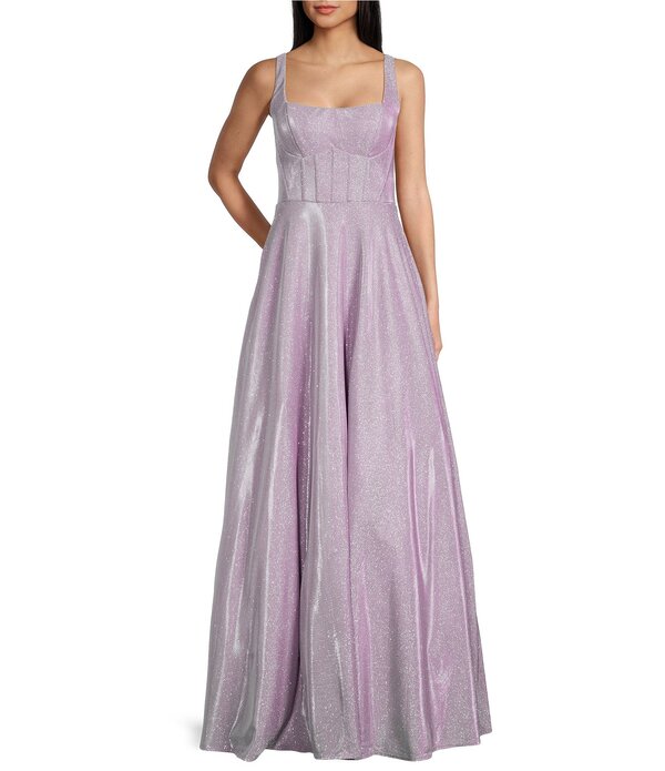 シティヴァイブ レディース トップス ワンピース トール City Vibe Metallic Square Neck Corseted Tie Back Long Dress Pale Lavender ラベンダー
