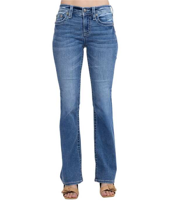 ミスミー レディース ボトムス デニムパンツ ブーツカット ブーツ ジーンズ Miss Me Mid Rise Fleur Flower Bootcut Jeans Med Blue ブルー｜ReVida 店