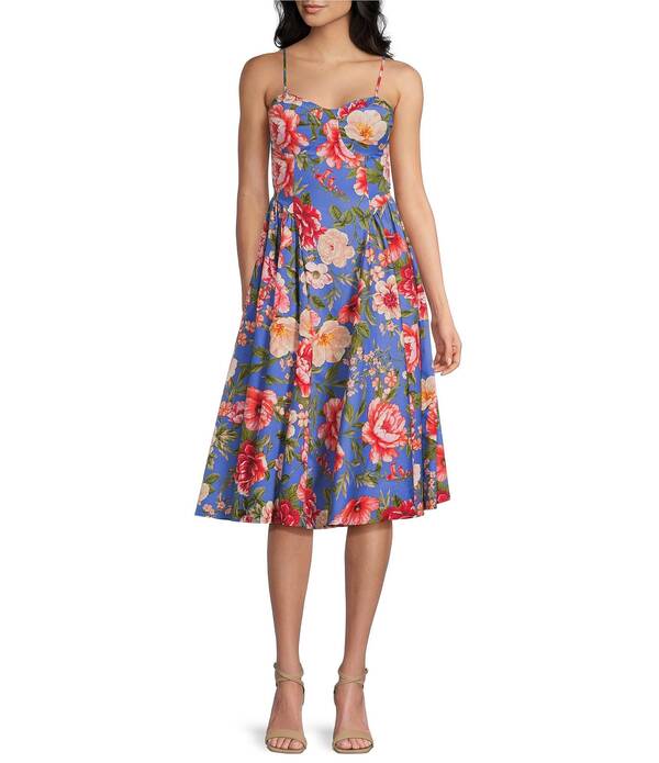 ハニーアンドロージー レディース トップス ワンピース フラワー柄 プリント ミディ フラワー Honey and Rosie Floral Printed Bustier Tie Back Midi Dress Blue/Multi ブルー