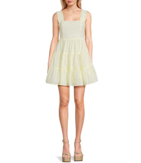 ディーエリー レディース トップス 衣装 ミニ Deelly Eyelet Square Neck Mini Dress Butter Yellow 黄色