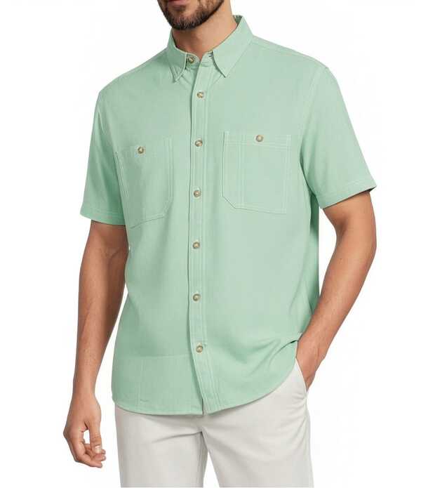 ラウンドトゥリーアンドヨーク メンズ トップス シャツ ボタンダウン トール ダウン Roundtree & Yorke Big & Tall The Charter Vented Performance Button Down Collar Short Sleeve Solid Sport Shirt Mint ミント｜ReVida 店