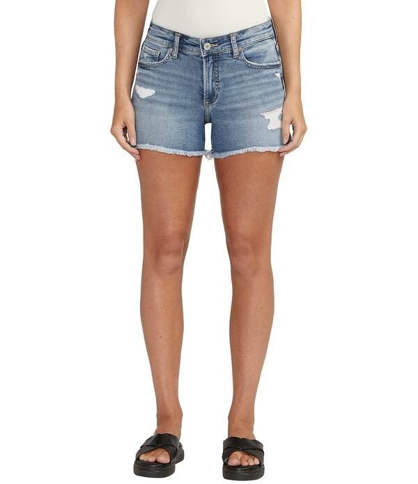 しろがね色 デニム レディース ボトムス 二分の一ズボン下・さる股引き 遊撃手ズボン下 Silver Jeans Co. Suki Mid Rise Distressed Curvy Fit Shorts Indigo インディゴ