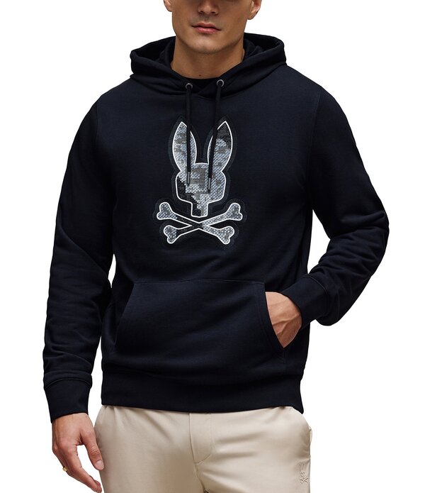サイコバニー メンズ アウター パーカー・スウェット 刺しゅう Psycho Bunny Olivier Pixel Bunny Embroidered Hoodie Black 黒いこと