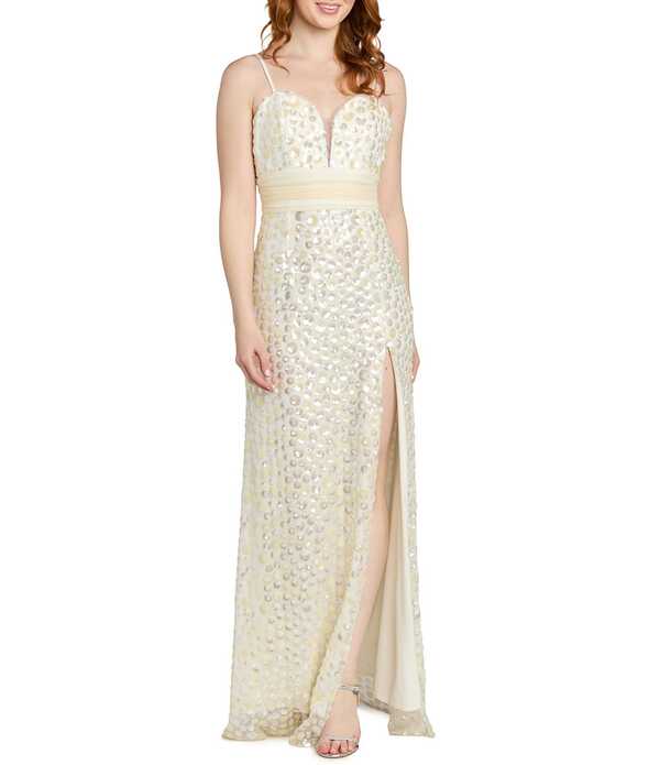 モルガン レディース トップス ワンピース サイドスリット Vネック Morgan & Co. Sweetheart V-Neck Paillette Side Slit Dress Yellow イエロー