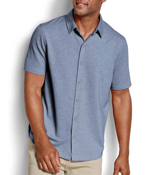 ジョンストンアンドマーフィー メンズ トップス シャツ Johnston & Murphy Bennett Honeycomb Short Sleeve Woven Shirt Light Blue Honeycomb ブルー