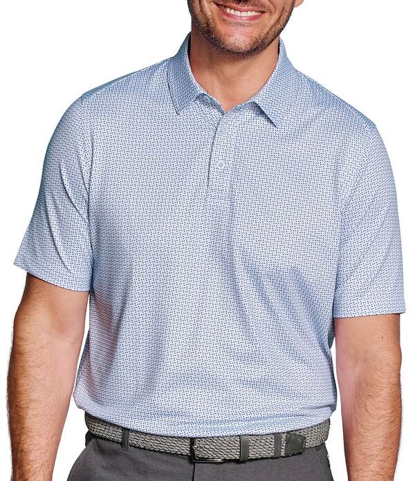 ジョンストンアンドマーフィー メンズ トップス シャツ プリント Johnston & Murphy XC+ Ace Performance Dot Print Short Sleeve Polo Shirt White/Light Blue Dash Dot ホワイト