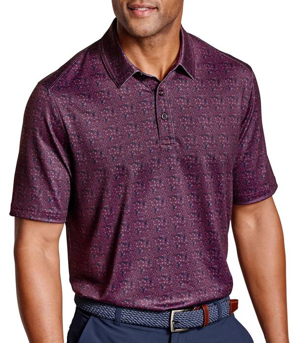 ジョンストンアンドマーフィー メンズ トップス シャツ プリント Johnston & Murphy XC+ Ace Performance Printed Short Sleeve Polo Shirt Burgundy Vino バーガンディ