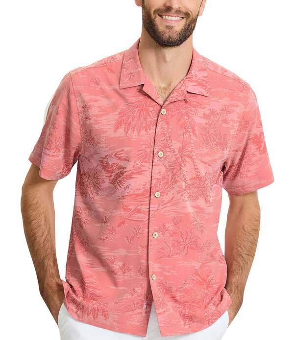 トッミーバハマ メンズ トップス シャツ トール Tommy Bahama Big & Tall Coastal Ease Palmshort Sleeve Woven Camp Shirt Red Sunset レッド