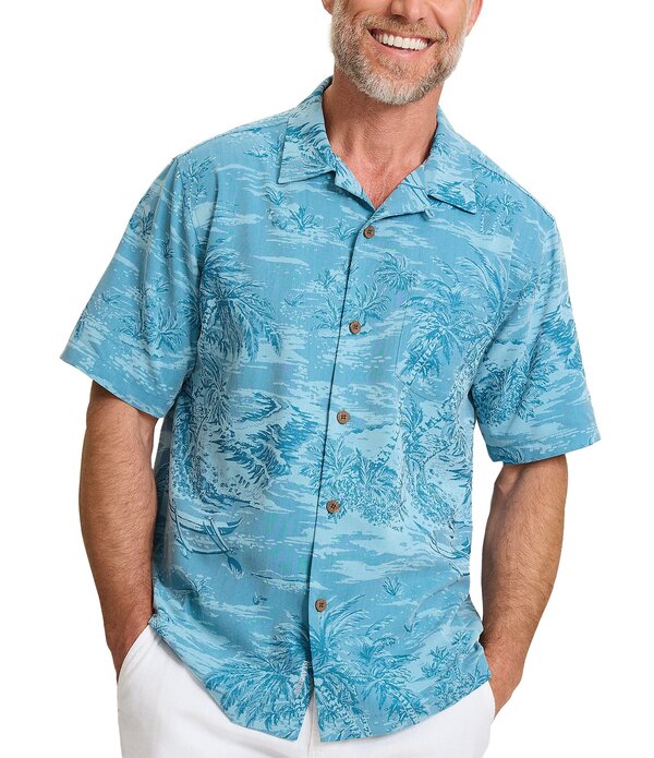 トッミーバハマ メンズ トップス シャツ トール Tommy Bahama Big & Tall Coastal Ease Palmshort Sleeve Woven Camp Shirt Saxony Blue ブルー