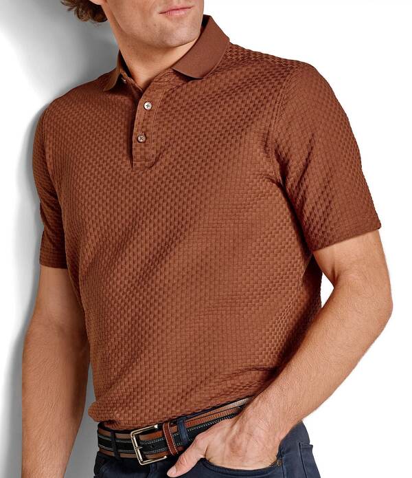 ジョンストンアンドマーフィー メンズ トップス シャツ Johnston & Murphy Tilson Textured Short Sleeve Polo Shirterracotta テラコッタ