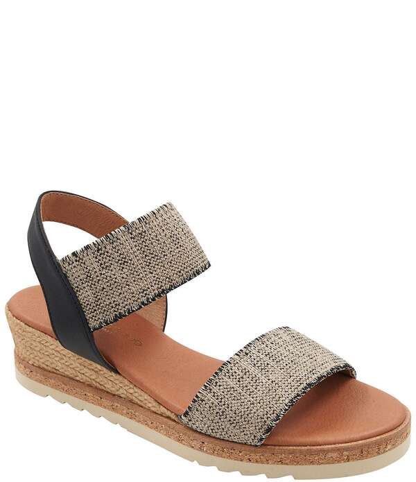 アンドレアース レディース シューズ スリッポン・ローファー プラットフォーム サンダル アンクル Andre Assous Neveah Raffiankle Strap Espadrille Platform Wedge Sandals Black/Beige ブラック