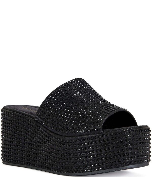 アザレア 一 レディース シューズ サンダル プラットホーム Azalea Wang Arachna Rhinestonembellished Platform Wedge Slide Sandals Black 黒いこと