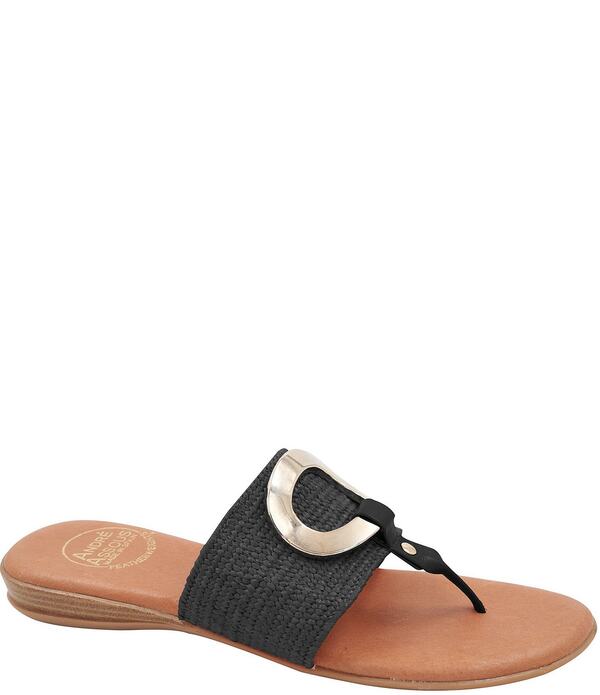 アンドレアース レディース シューズ サンダル Andre Assous Nixi Stretch Raffia Ornamented Thong Sandals Black ブラック｜ReVida 店