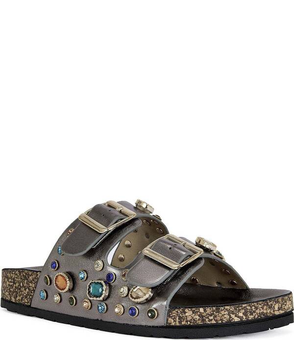 アザレア ワン レディース シューズ パンプス サンダル Azalea Wang Bayleaves Jewel Embellishedouble Banded Flat Sandals Pewter ピューター|ReVida 店