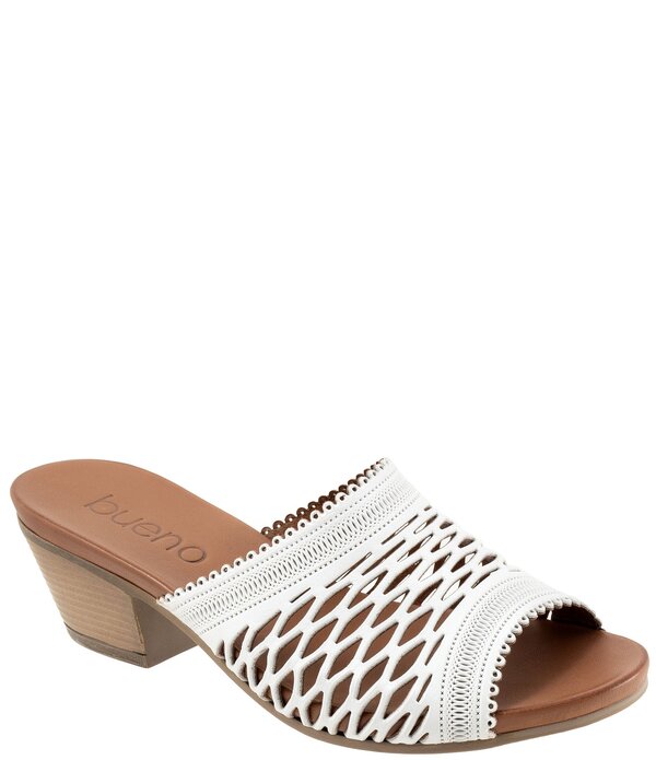 ブエノ レディース シューズ サンダル レザー ヒール Bueno Lillian Perforated Leather Block Heel Slide Sandals White ホワイト