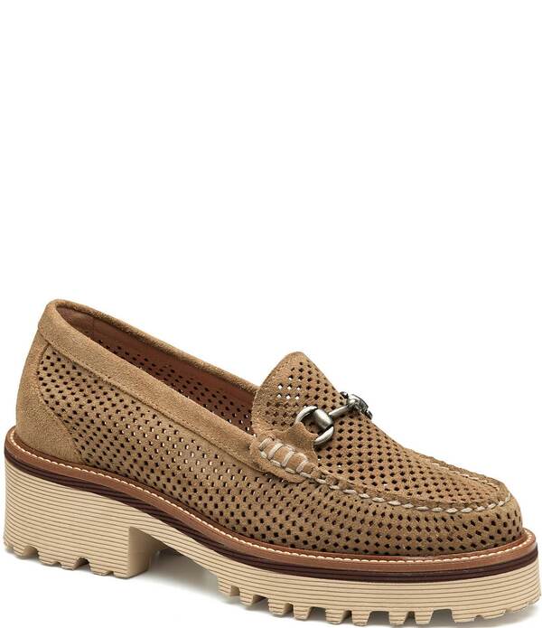 ジョンストンアンドマーフィー レディース シューズ スリッポン・ローファー スエード Johnston & Murphy Women's Emma Perforated Suede Bit Buckle Loafers Taupe トープ