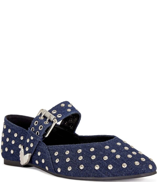 アザレア ワン レディース シューズ パンプス デニム Azalea Wang Kennith Denim Studded Mary Jane Ballet Flats Denim デニム|ReVida 店