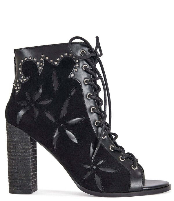 アザレア ワン レディース シューズ ブーツ・レインブーツ レース Azalea Wang Mirona Studded Open Toe Lace Up Booties Black ブラック|ReVida 店