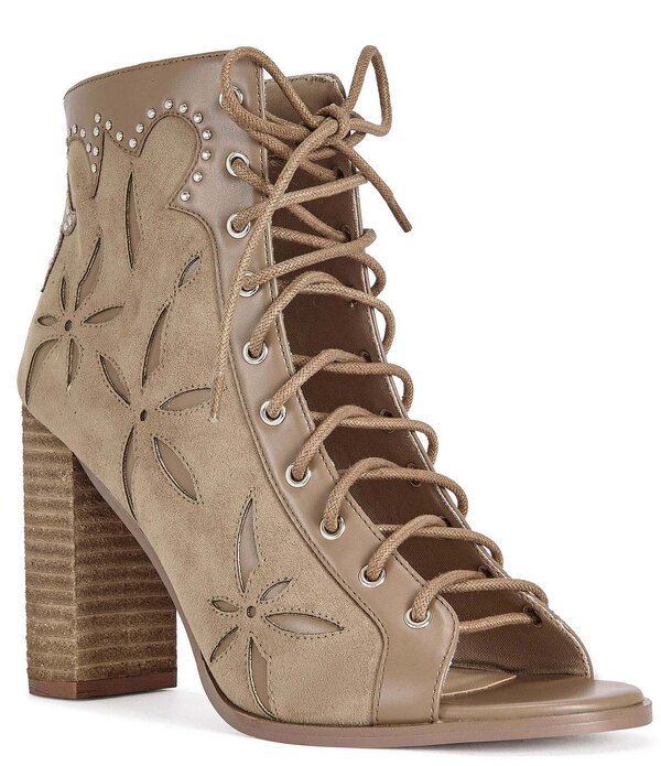 アザレア ワン レディース シューズ ブーツ・レインブーツ レース Azalea Wang Mirona Studded Open Toe Lace Up Booties Brown ブラウン|ReVida 店
