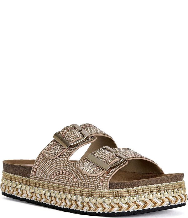アザレア 一 レディース シューズ サンダル プラットホーム Azalea Wang Ezri Rhinestone Studded Platform Slide Sandals Rose Gold ゴールド