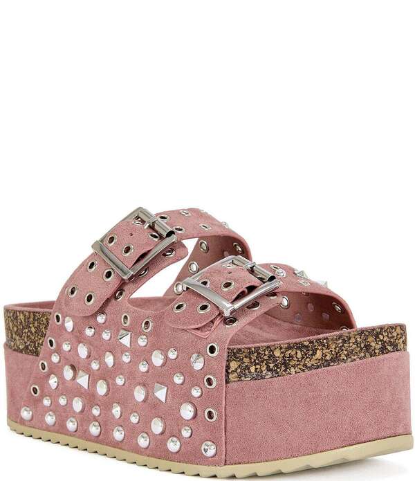 アザレア 一 レディース シューズ サンダル プラットホーム Azalea Wang Kaegan Studded Grommet Platform Slide Sandals Pink サクラ色