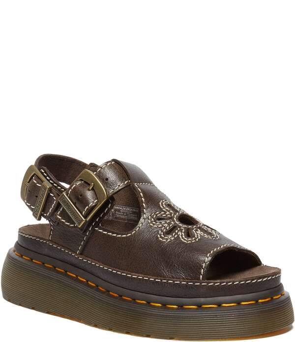 ドクターマーチン レディース シューズ サンダル カットアウト プラットフォーム Dr. Martens Women's Dunnet Flower Cut Out Platform Sandals Kelp Brown ブラウン|ReVida 店