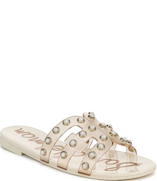 サムエデルマン レディース シューズ パンプス サンダル ロゴ Sam Edelman Bay Embellished Clear Jelly Double Signature Logo Slide Sandals Ivory アイボリー|ReVida 店