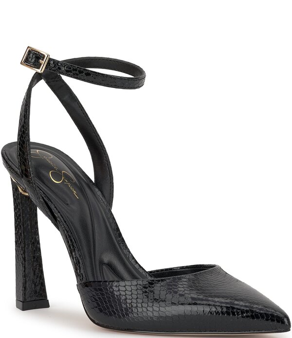 ジェシカシンプソン レディース シューズ 踵 アンクル Jessica Simpson Ocanna Snakembossed Ankle Wrapumps Black 黒いこと