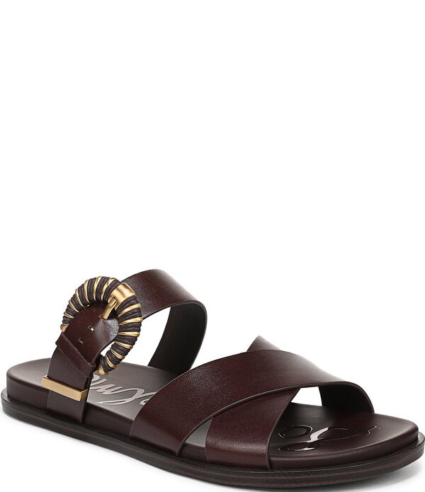 サムエデルマン レディース シューズ パンプス サンダル レザー Sam Edelman Lucy Leather Criss Cross Buckle Hardware Slide Sandals Maronne Brown ブラウン|ReVida 店