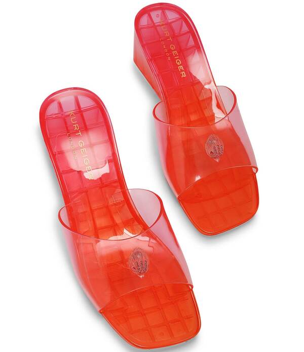 カートジェイガーロンドン レディース シューズ サンダル ロゴ Kurt Geiger London Maddison Ombre Jelly Logornament Wedge Slide Sandals Orange オレンジ｜ReVida 店