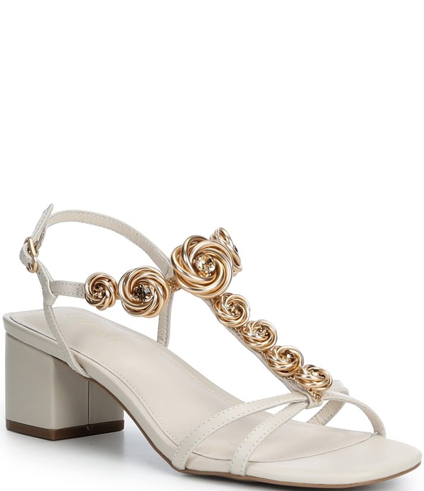 セシリア ニューヨーク レディース シューズ ヒール サンダル レザー Cecelia New York Abbot Rosette Leather T-Strap Block Heel Sandals Bone｜ReVida 店