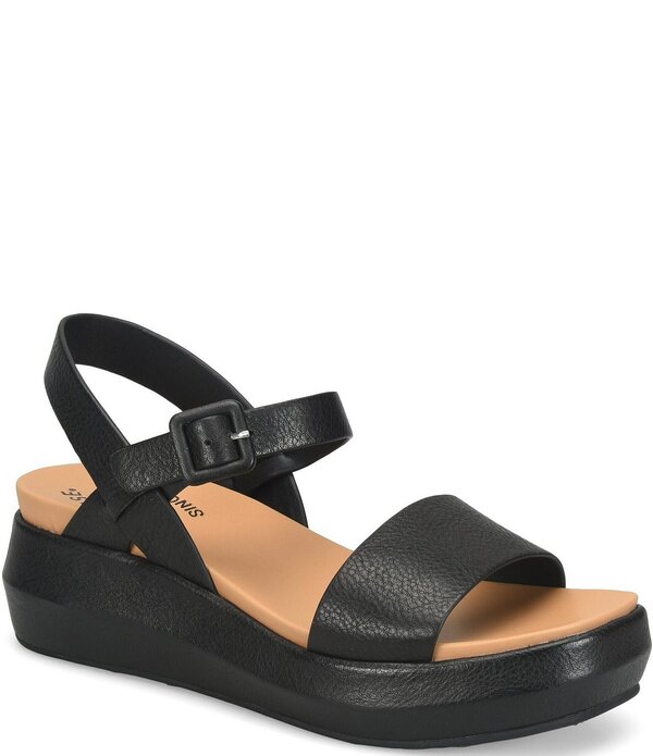 コークイーズ レディース シューズ サンダル レザー Kork-Ease Hallie Leather Quarter Strap Wedge Sandals Black ブラック|ReVida 店