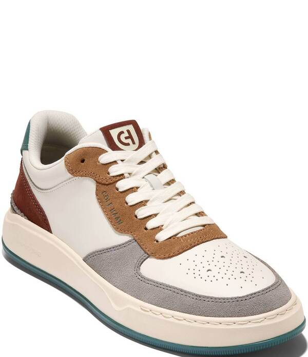 コールハーン メンズ シューズ スニーカー スエード レザー Cole Haan Men's GrandPro Crossover Leather and Suede Perforatedetail Sneakers Ivory/CH Golden Honey/Mediterranean アイボリー