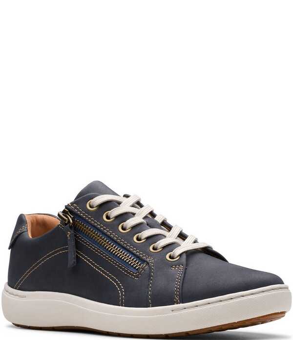 クラークス レディース シューズ スニーカー スエード レース Clarks Artisanalle Nubuck Suede Side Zip Lace-Up Sneakers Navy ネイビー