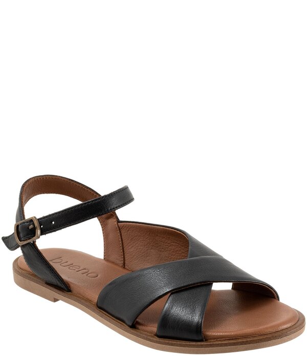 ブエノ レディース シューズ パンプス サンダル アンクル なめし革 Bueno Harmony Leather Cross Band Ankle Wrap Flat Sandals Black 黒いこと