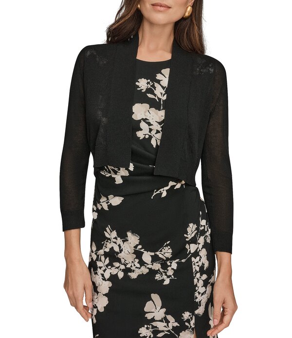 ダナキャラン レディース アウター コート ジャケット Donna Karan Rayon Yarn Open Front 3/4 Sleeve Jacket Black ブラック|ReVida 店