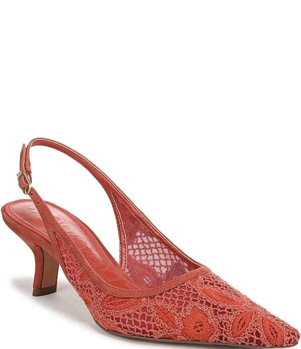 サムエデルマン レディース シューズ 踵 御花柄 スピード競技 御花 Sam Edelman Bianka Woven Floralace Snip Toe Slingback Pumps Coral Clay コーラル