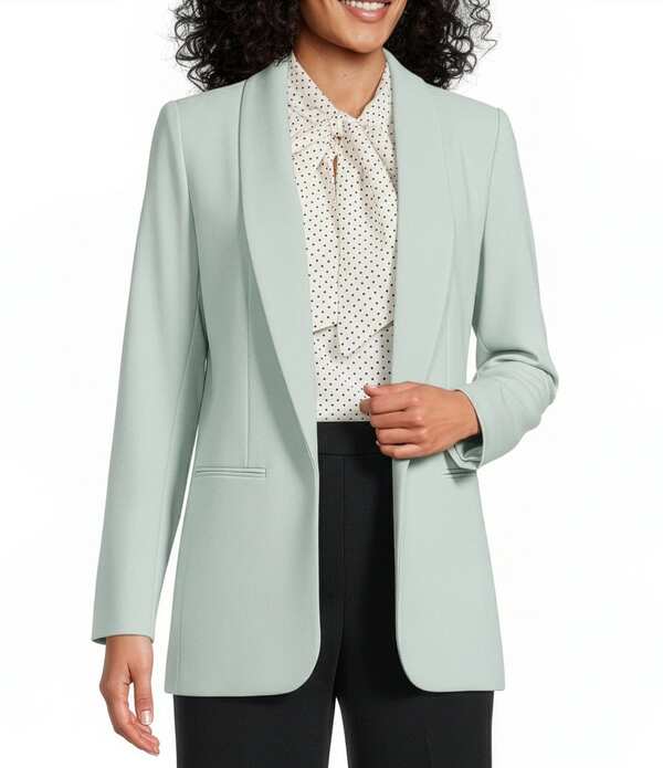 アンクライン レディース アウター コート ブレザー Anne Klein Long Sleeve Front Hipocket Open Front Stretch Blazer Soft Aloe