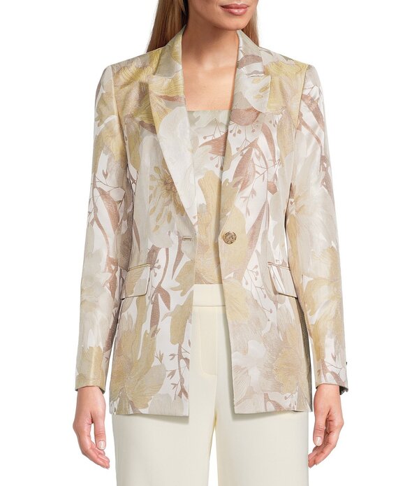アンクライン レディース アウター コート フラワー柄 ブレザー フラワー Anne Klein Floral Jacquard One Button Peak Lapel Blazer Coffee Creamulti クリーム