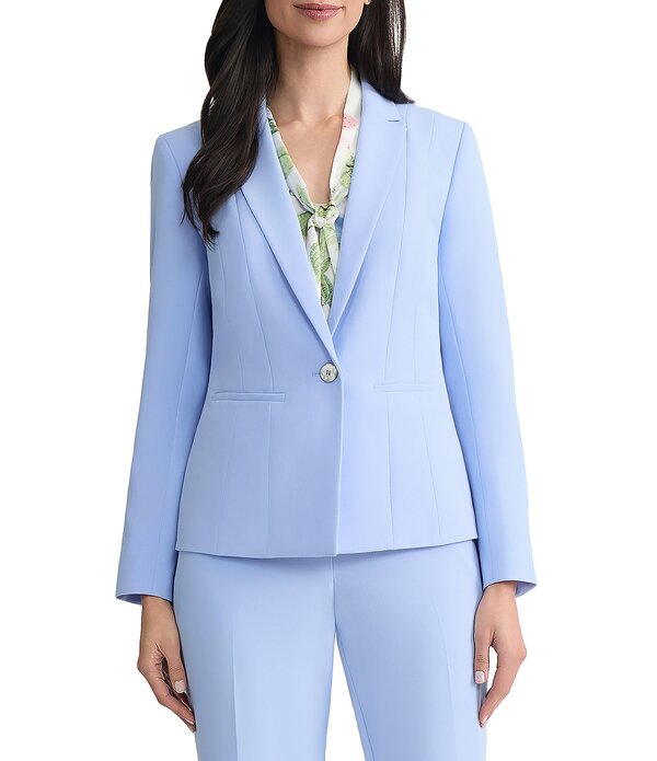 カスパール レディース アウター コート クレープチ ジャケット Kasper Petite One Button Crepe Panel Seam Jacket Paris Blue ブルー