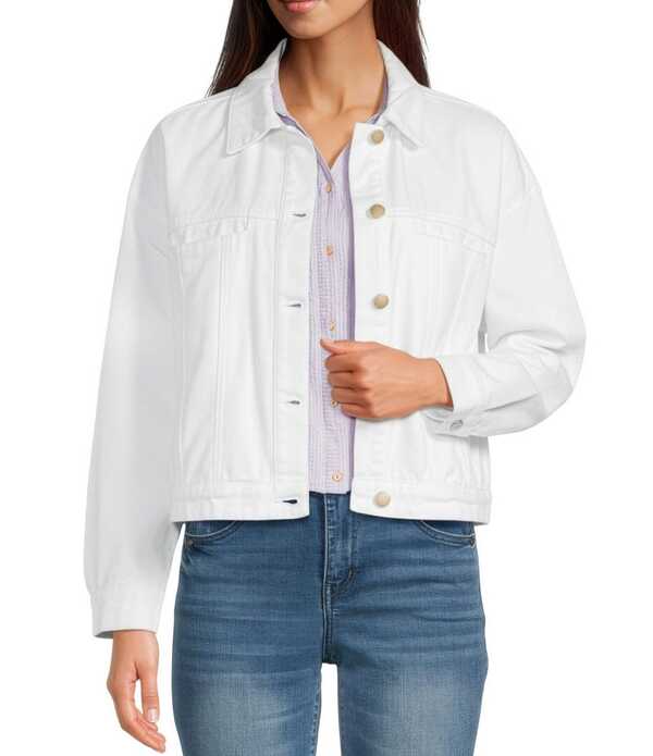 デモクラシー レディース アウター コート ジャケット Democracy Oversized Point Collar Long Barrel Sleeve Hi-Low Hem Button Front Jacket Optic White ホワイト｜ReVida 店